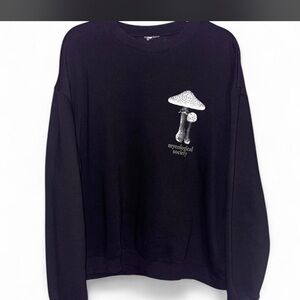 H&M Black Sweatshirt with White Mushroom Design - mycological society-